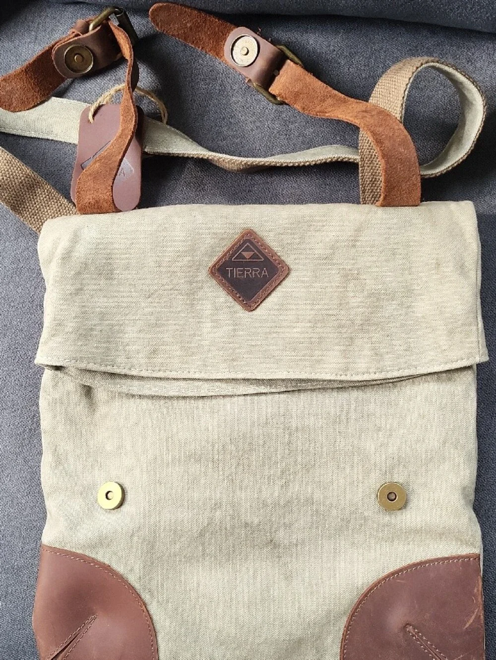 TIERRA Vintage Canvas & Leather Rucksack Backpack NWT